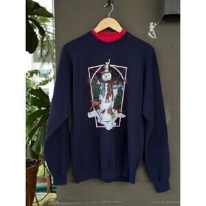 Vintage Artisans USA Navy Blue Cotton Blend Ugly Christmas Sweater Unisex Large